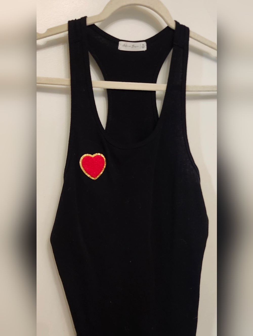 Hand Crafted Black Racerback Tank with Red and Gold Heart